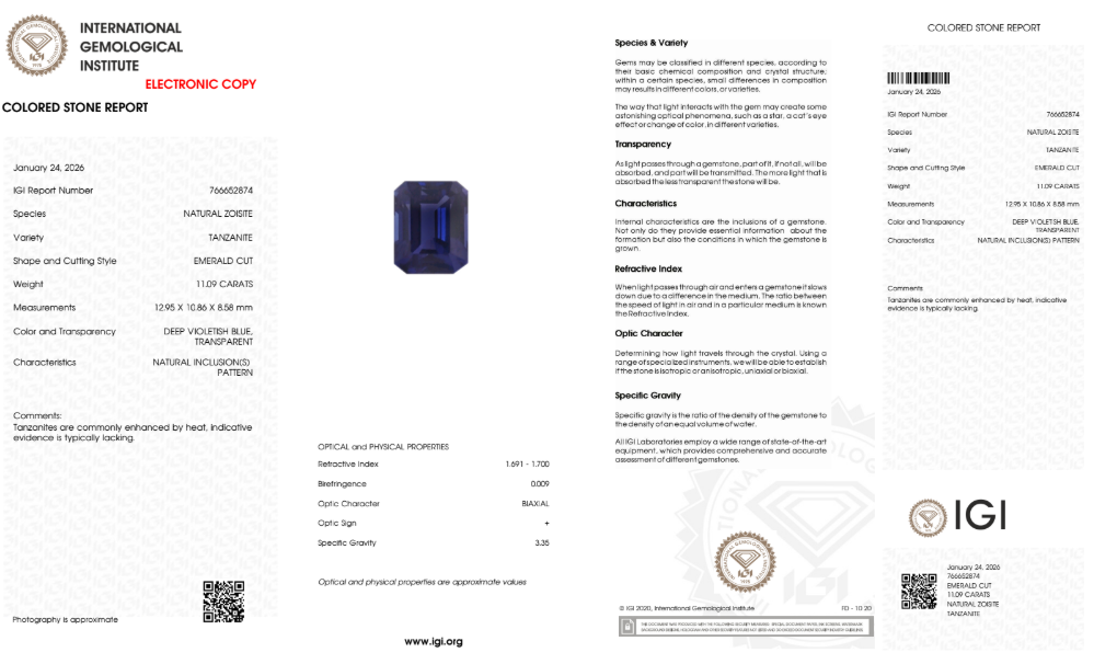 11,09 ct Tansanit „Royal Obsidian“ – Tiefes Violettblau