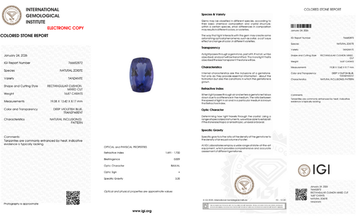 16,87 ct Tanzanite "Indigo Crest" - Deep Violetish Blue