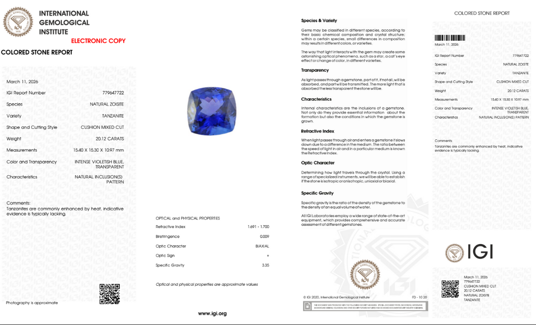 20,12 ct Tanzanita "Azul Noctis" - Azul Violeta Intenso