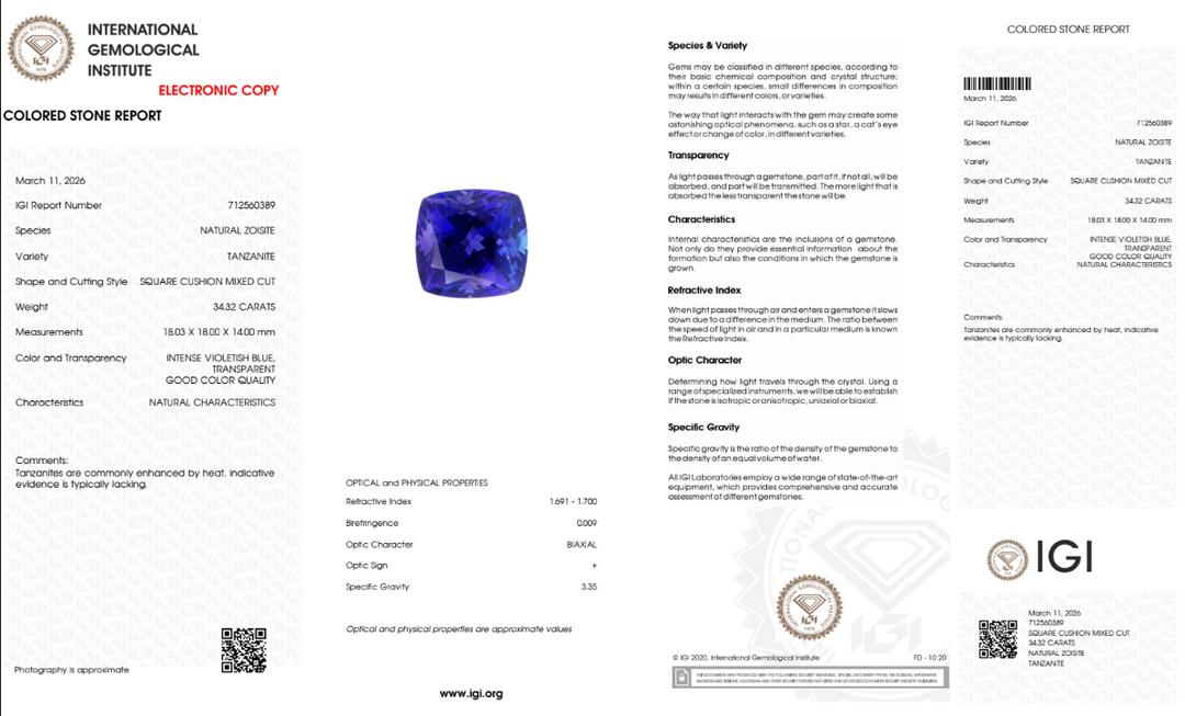 34,32 ct Tanzanite"Celestial Empire" - Intense Violetish Blue