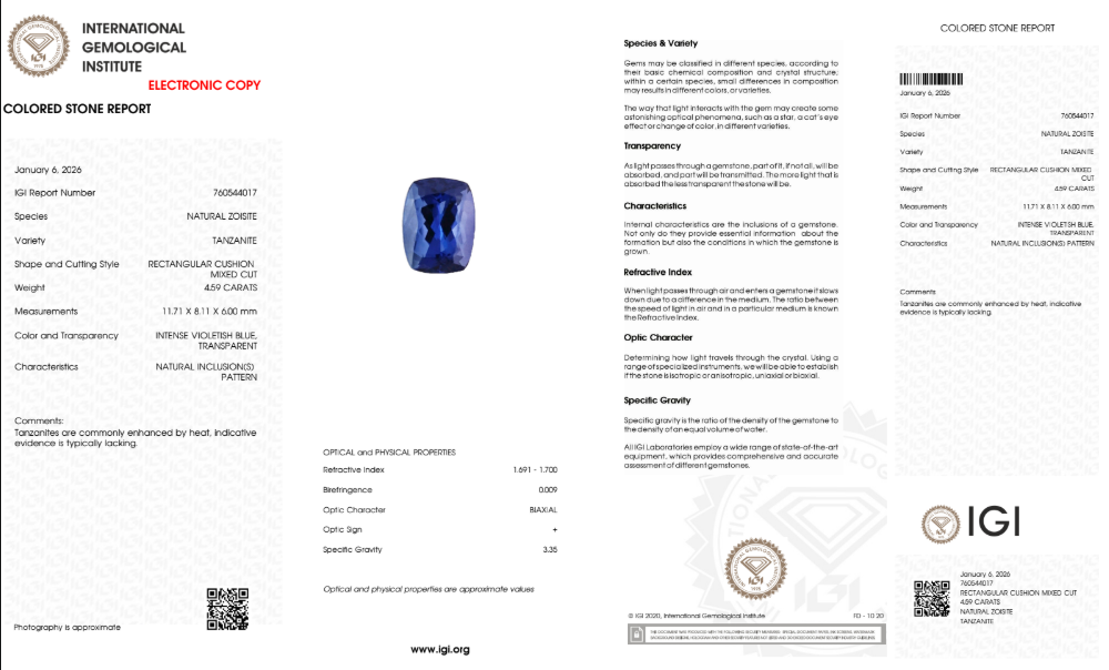 4,59 ct Tansanit "Blue Velvet" - Intensives Violettblau