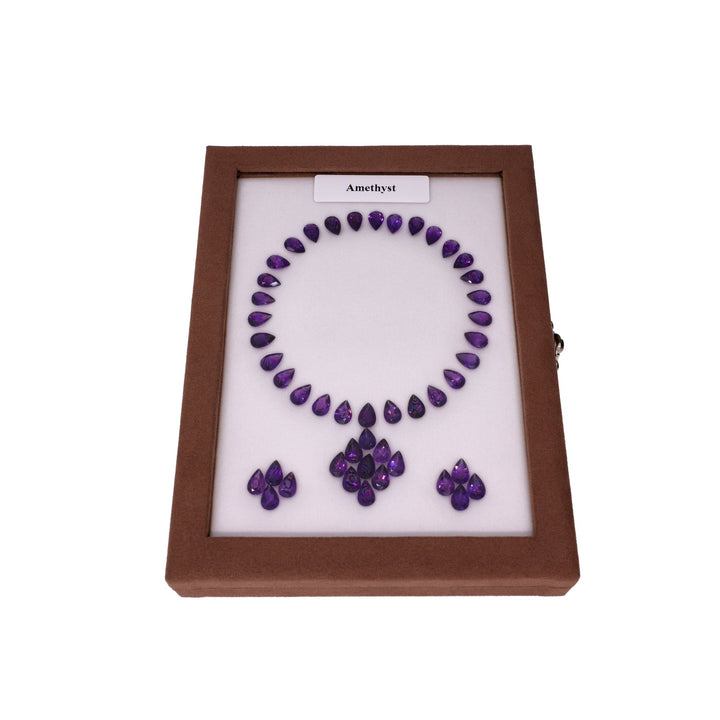 52.39 ct Amethyst Set - 47 Pear-Cut Gemstones - Deep Purple Drops
