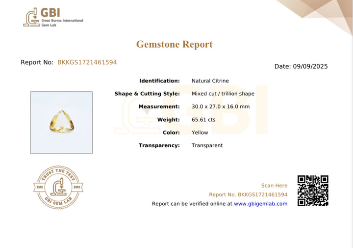 65.61 ct Natural Citrine