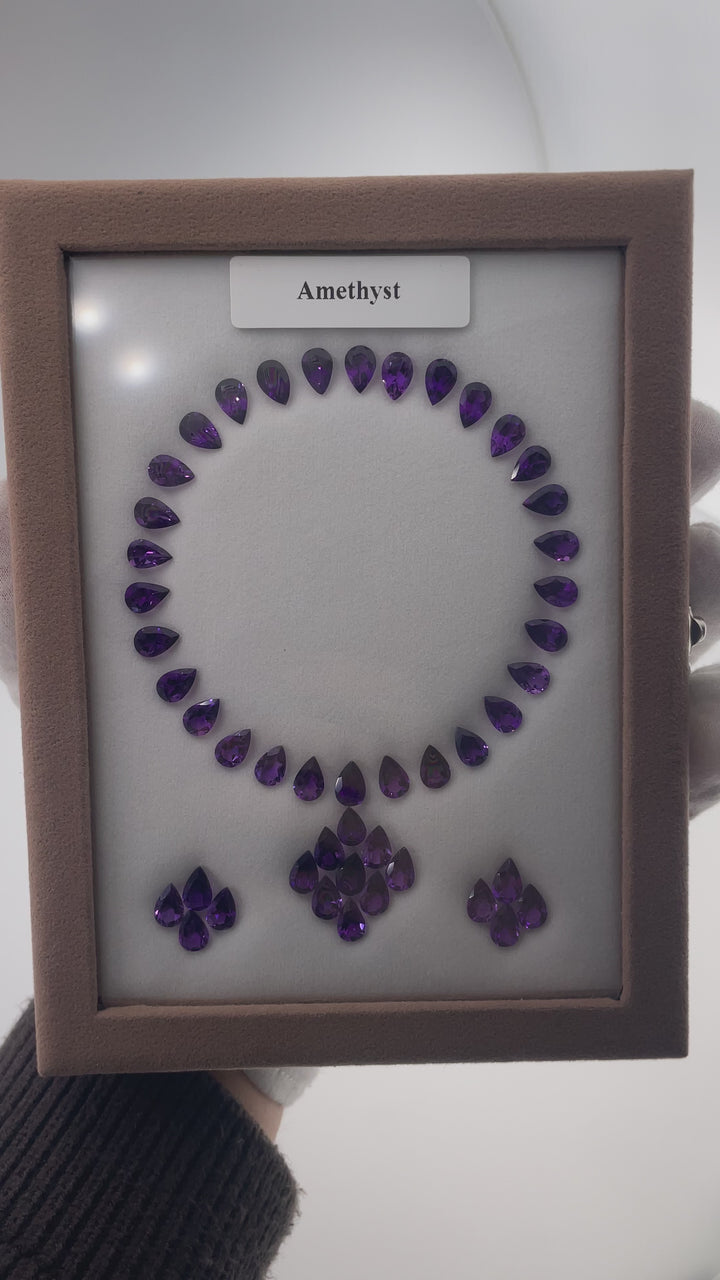 52.39 ct Amethyst Set - 47 Pear-Cut Gemstones - Deep Purple Drops